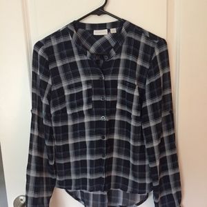 New York & Co Sheer Plaid Button Down